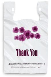 Bunga Ungu Terima Kasih Tas Belanja Plastik - 500 pcs / kotak, warna putih, bahan LDPE