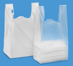T Shirt Shopping Bags 13 mic.  1000 / case, WHITR Color With Printing, bahan HDPE
